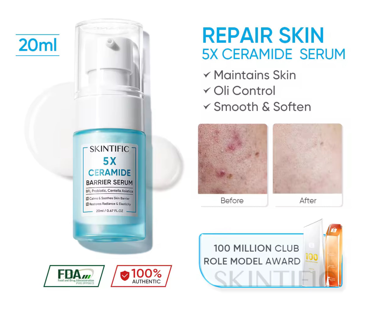 SKINTIFIC 5X Ceramide Skin Barrier Repair Serum Scientific Power Repairing Essence Facial Skin Serum |Bigger size 50ml
