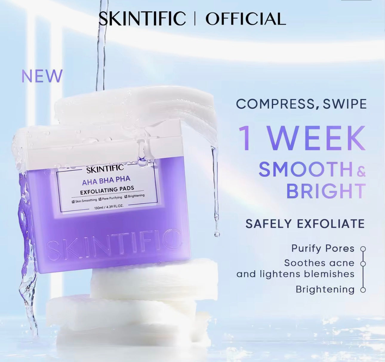 SKINTIFIC AHA BHA PHA Exfoliating Pads | 40 pads