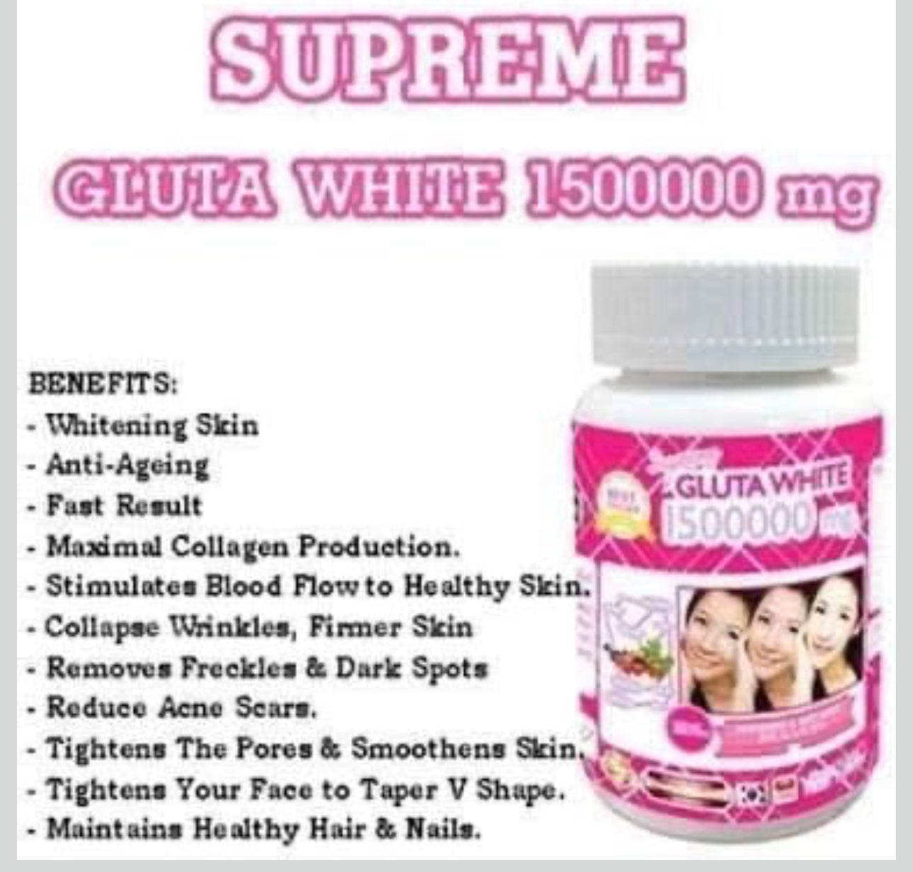 Supreme Gluta White 1,500,000mg Capsules| 💯 Authentic from Thailand 🇹🇭