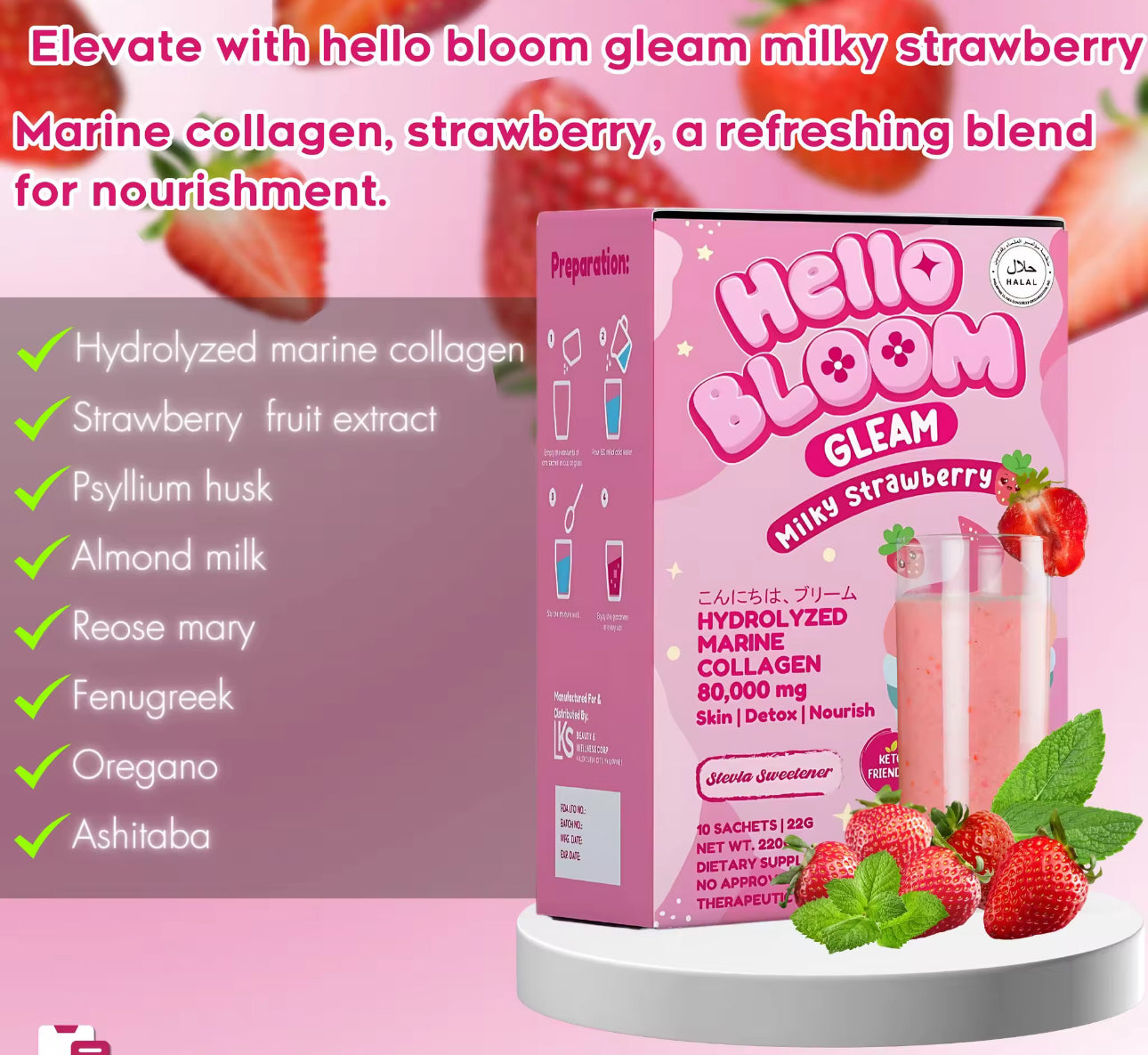 Hello Bloom Gleam Milky Strawberry 22gx10sachets