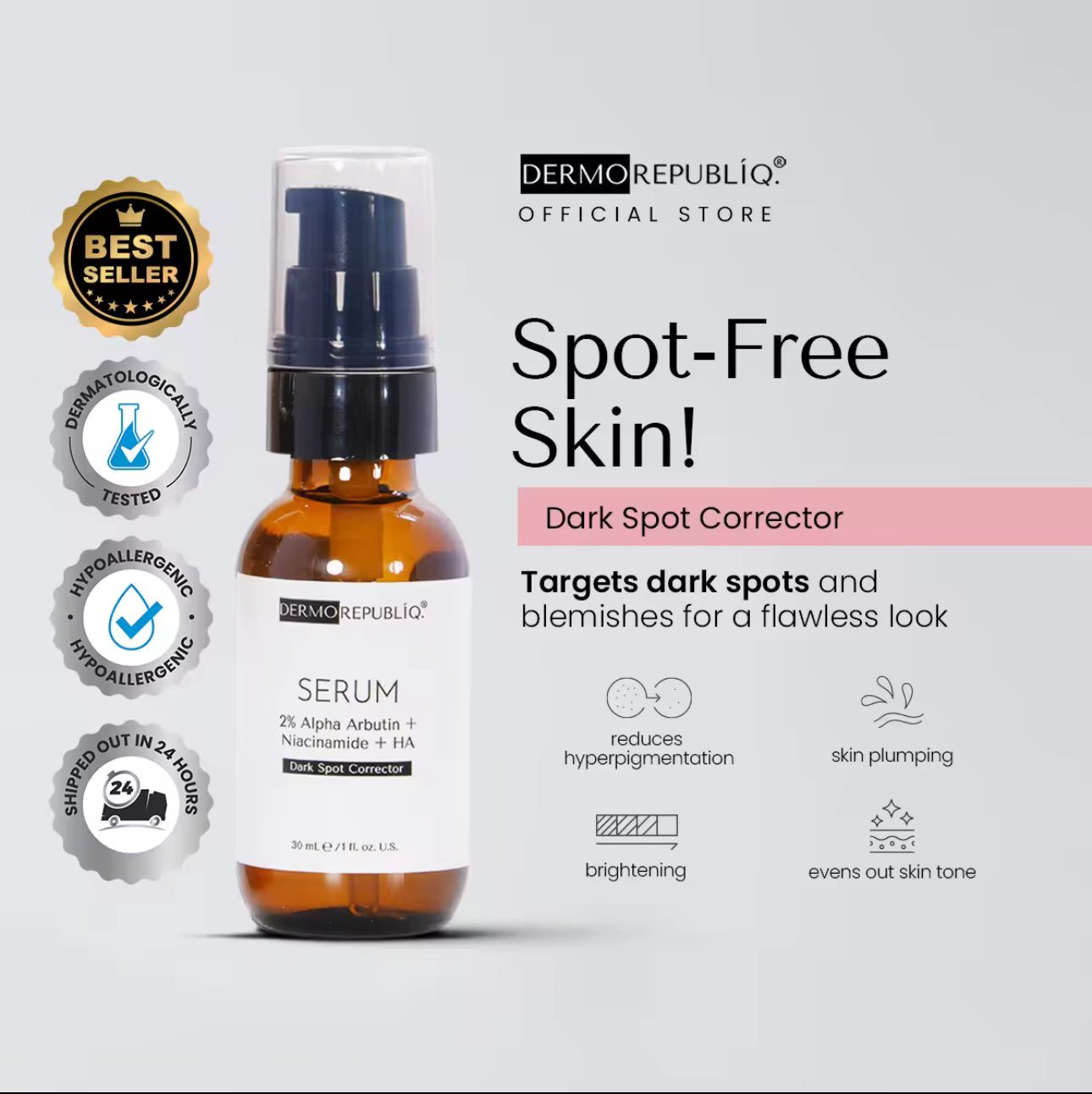 Dermorepubliq 2% Alpha Arbutin + Niacinamide + HA | Dark Spot Corrector Serum