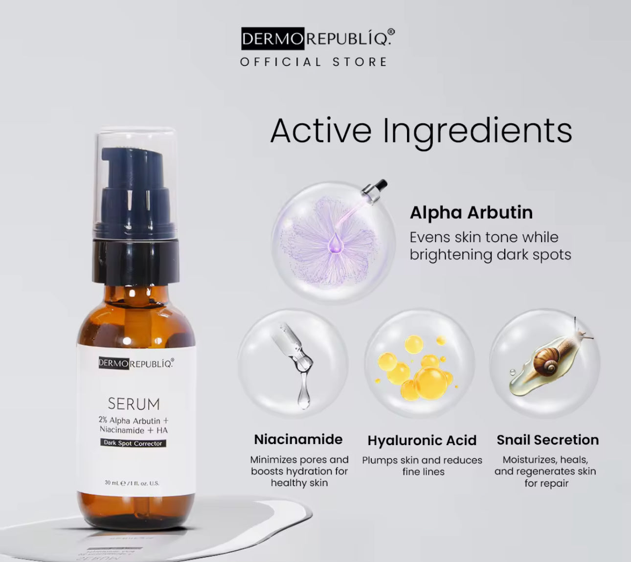 Dermorepubliq 2% Alpha Arbutin + Niacinamide + HA | Dark Spot Corrector Serum