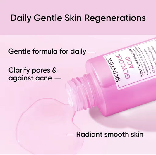 SKINTIFIC Glycolic Acid Daily Clarifying Toner | 80ml | Daily Exfoliating Brighten Skin With Niacinamide