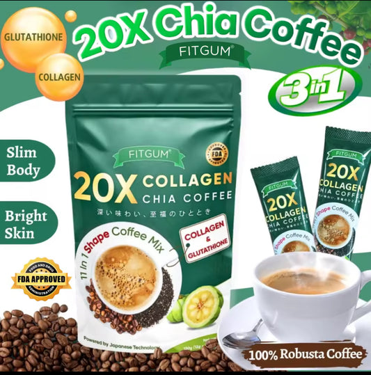 FITGUM 20X Collagen Chia Coffee Original| 10sachets