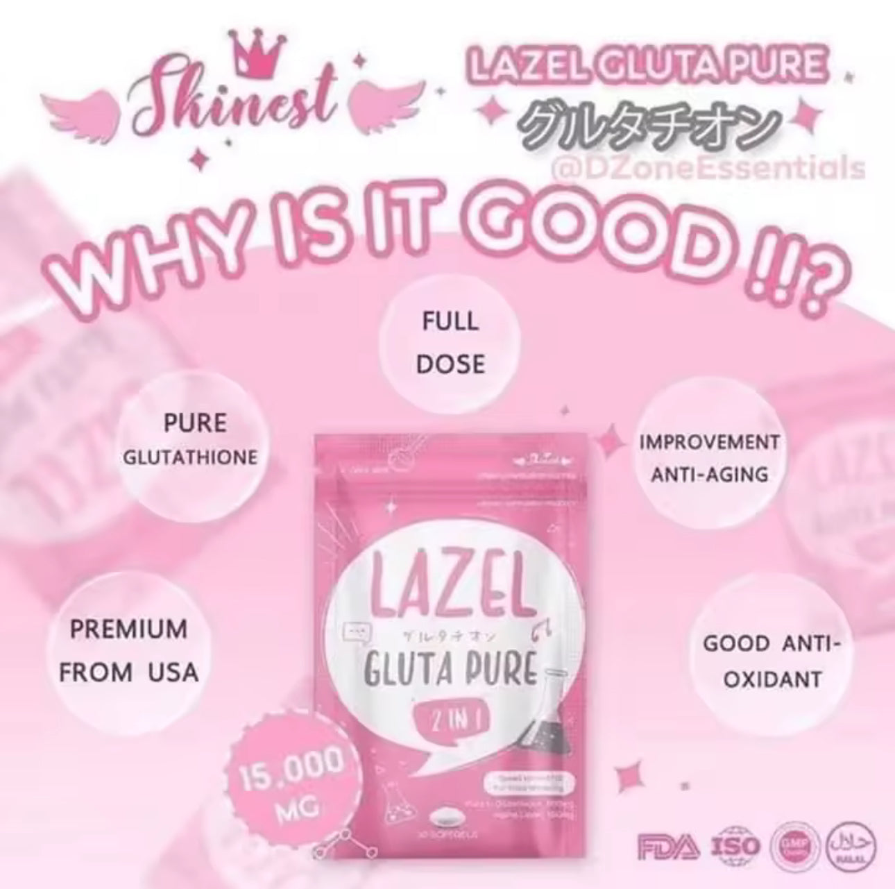 LAZEL GLUTA PURE 2n1 | 30 Softgels| Authentic 💯 from Thailand