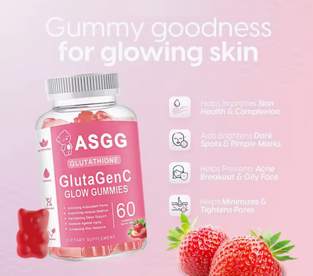 ASGG Glutathione Collagen Glow Gummies Original Anti-Aging Whitening Skin Collagen Gummies