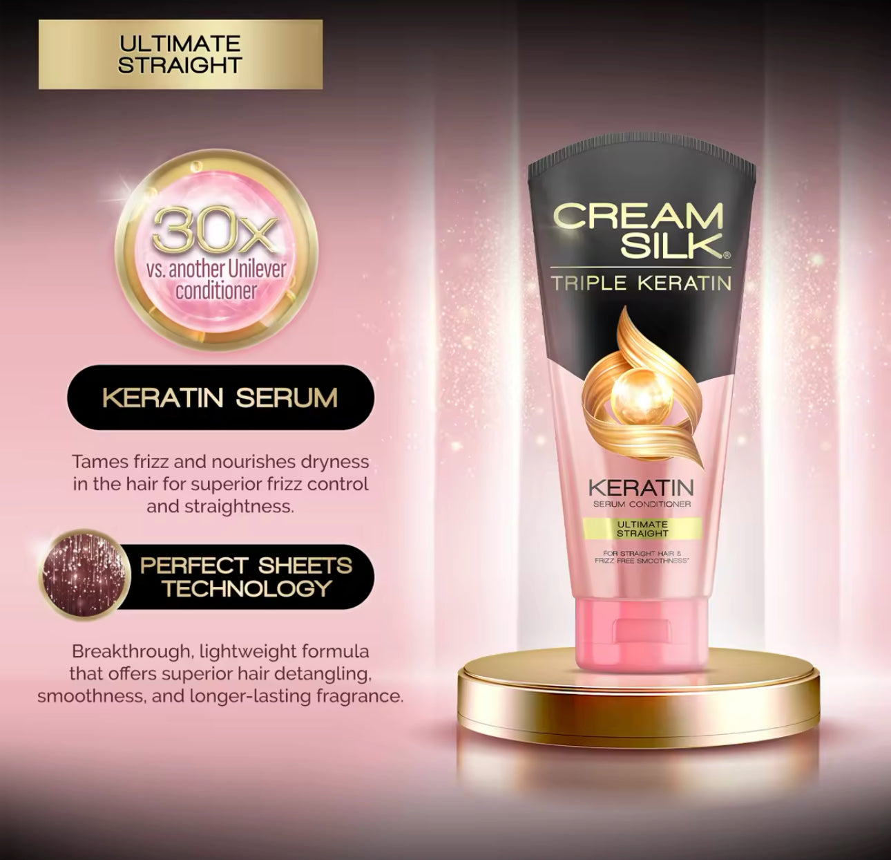 Cream Silk Triple Keratin Serum Conditioner Ultimate Straight