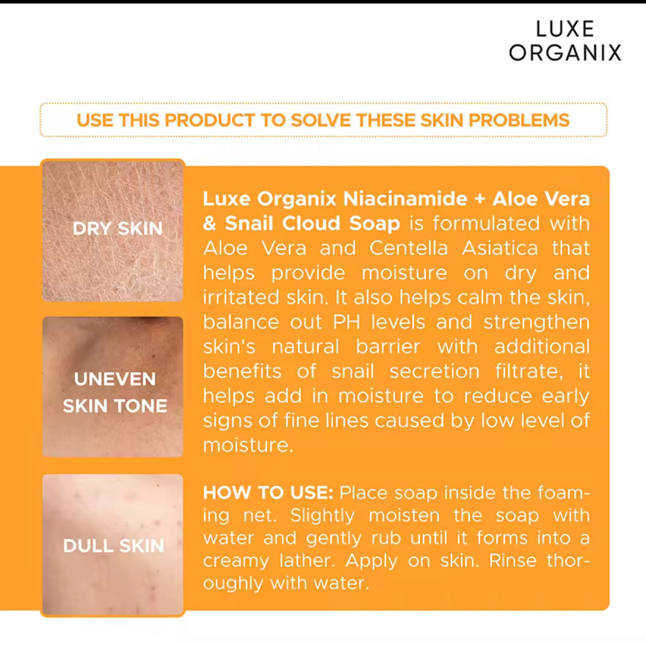 LUXE ORGANIX Niacinamide Aloe and Snail Moisturizing Cloud Soap 180g