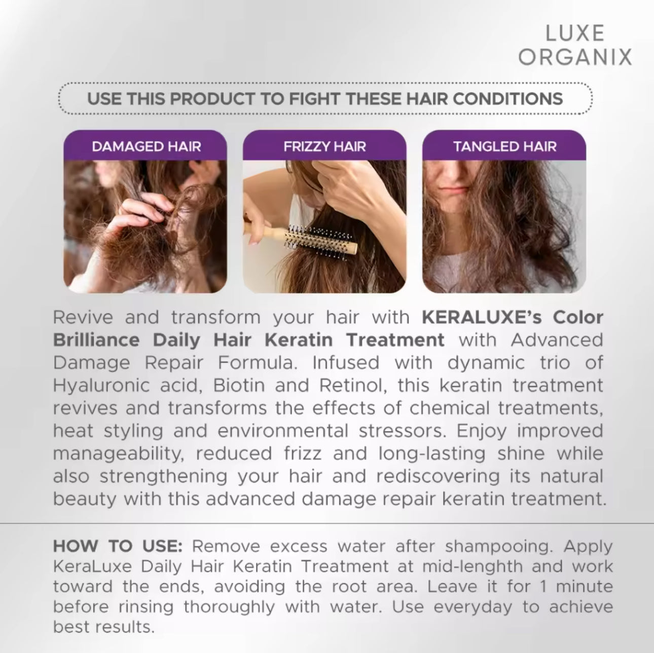 Luxe Organix KERALUXE Salon Perfection 700ml(Kerabond Collagen, Color Brilliance, Brazillian)