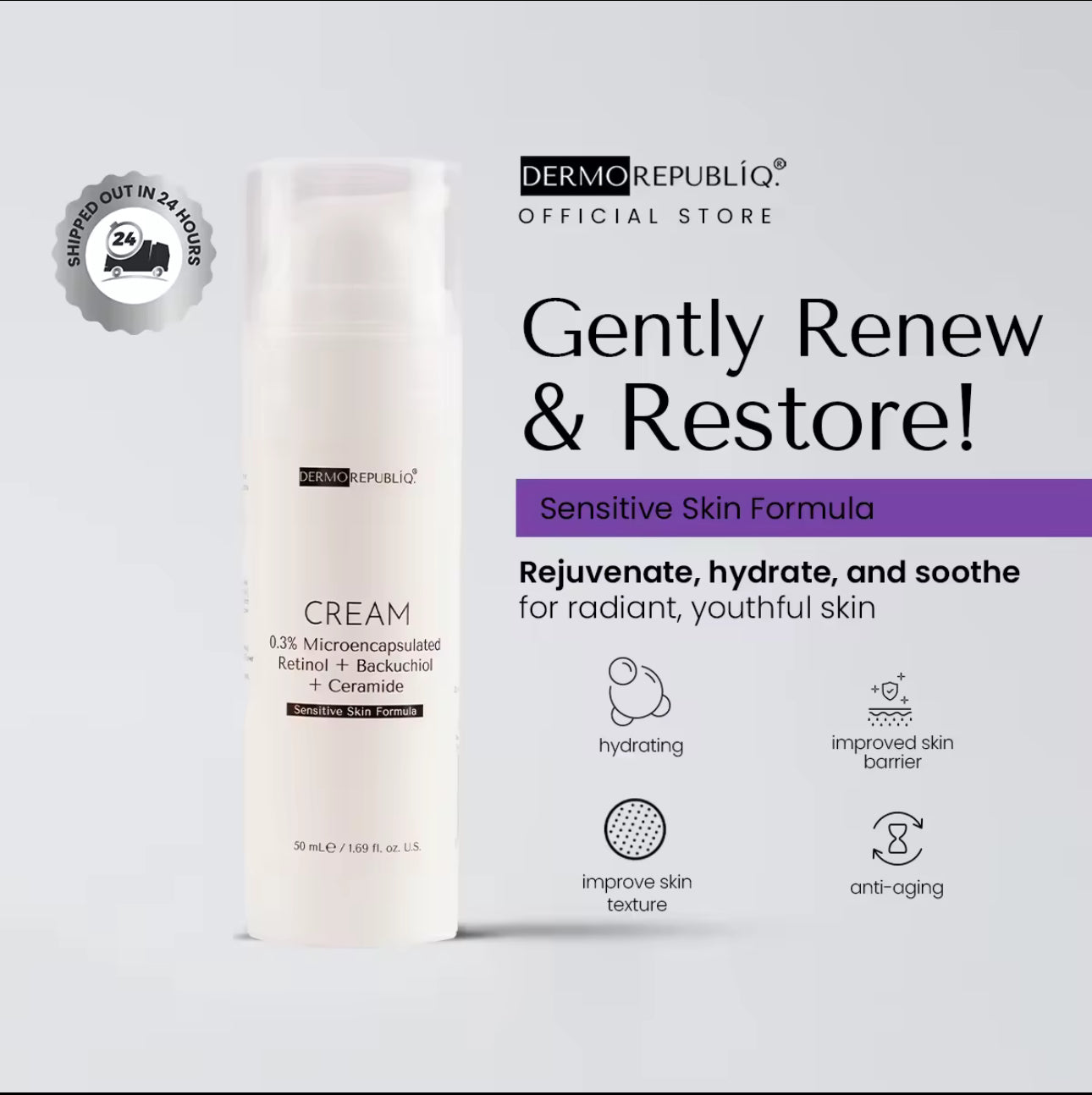 Dermorepubliq 0.3% Microencapsulated Retinol + Backuchiol + Ceramide NP Face Cream