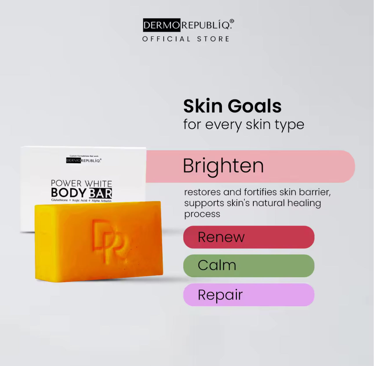 Dermorepubliq Glutathione + Kojic + Alpha Arbutin Power White Body Bar - 135 G