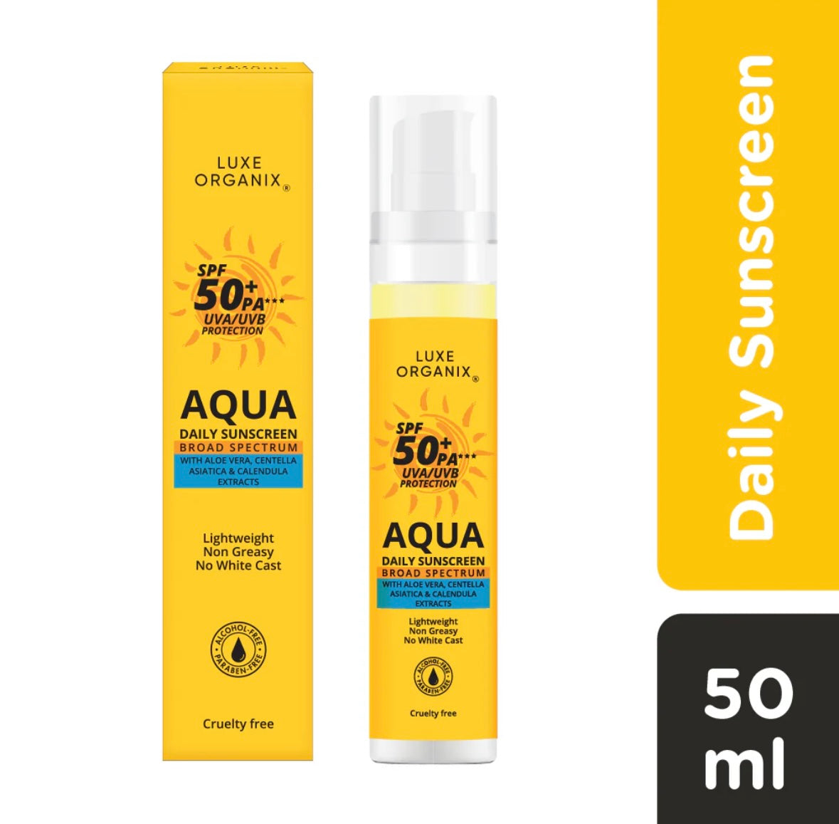 Luxe Organix Aqua Daily Sunscreen with SPF 50+ PA*** UVA/UVB Protection 50ml