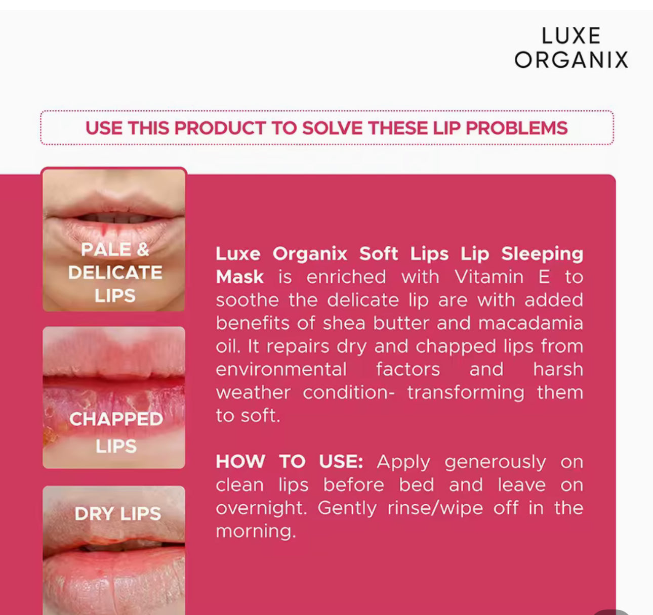LUXE ORGANIX Soft Lips Lip Sleeping Mask 15g