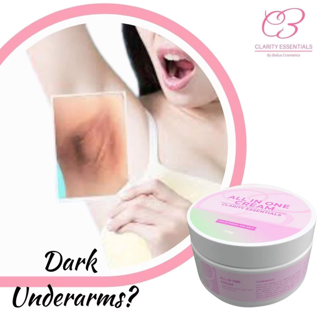 All in One Cream | Whitening Cream for Dark Elbows, Knees, Underarm, Nape | Clarity Essentials