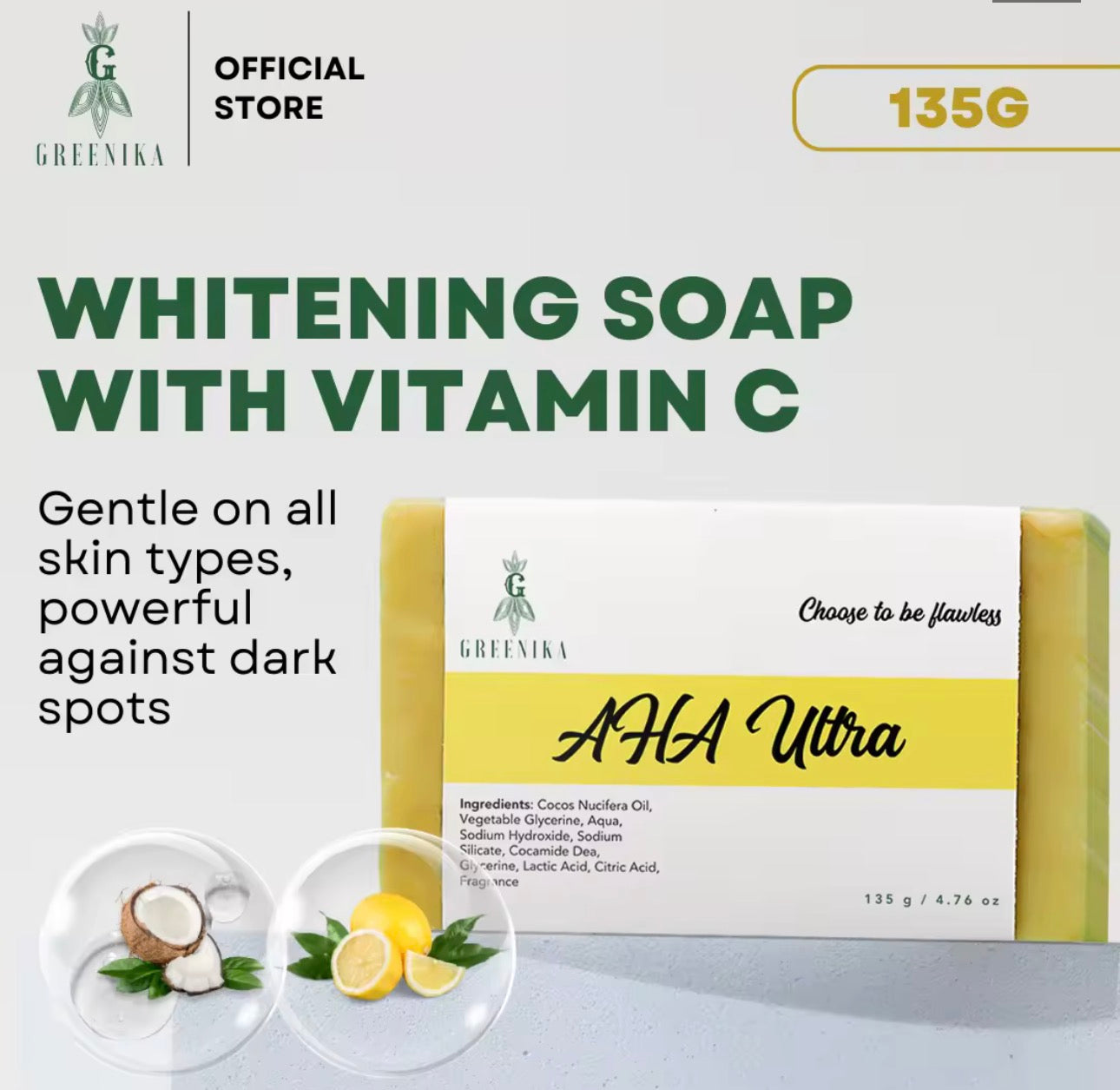 Greenika AHA Ultra Whitening Soap with Vitamin C |135g
