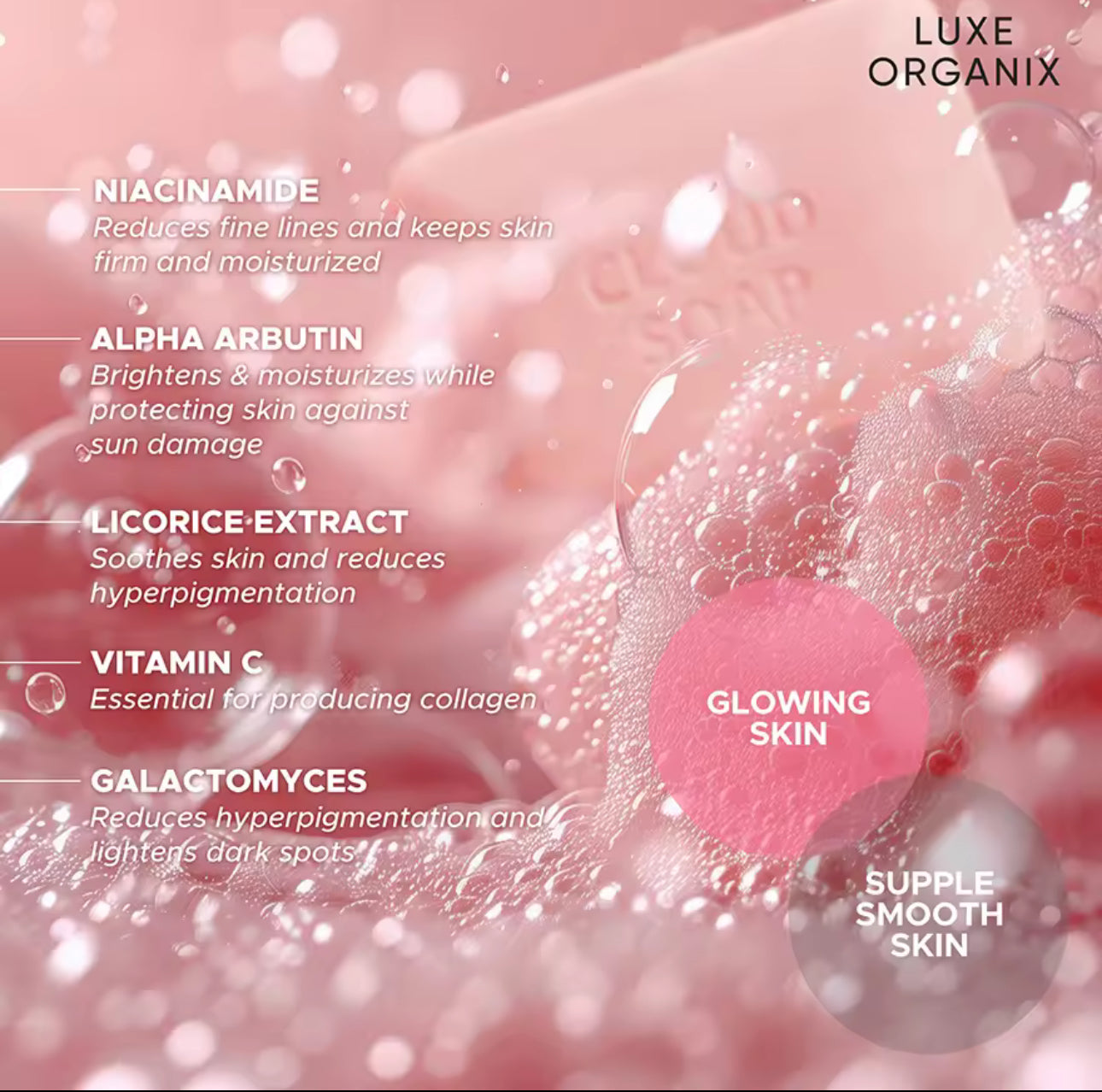 Luxe Organix Niacinamide + Alpha Arbutin Brightening Cloud Soap 180g