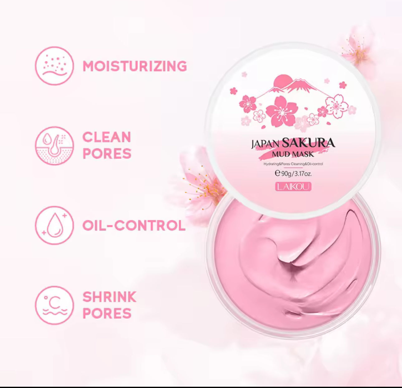 LAIKOU Japan Sakura Clay Mask Deep Cleansing Hydrating Whitening Skin Mud Mask 90g