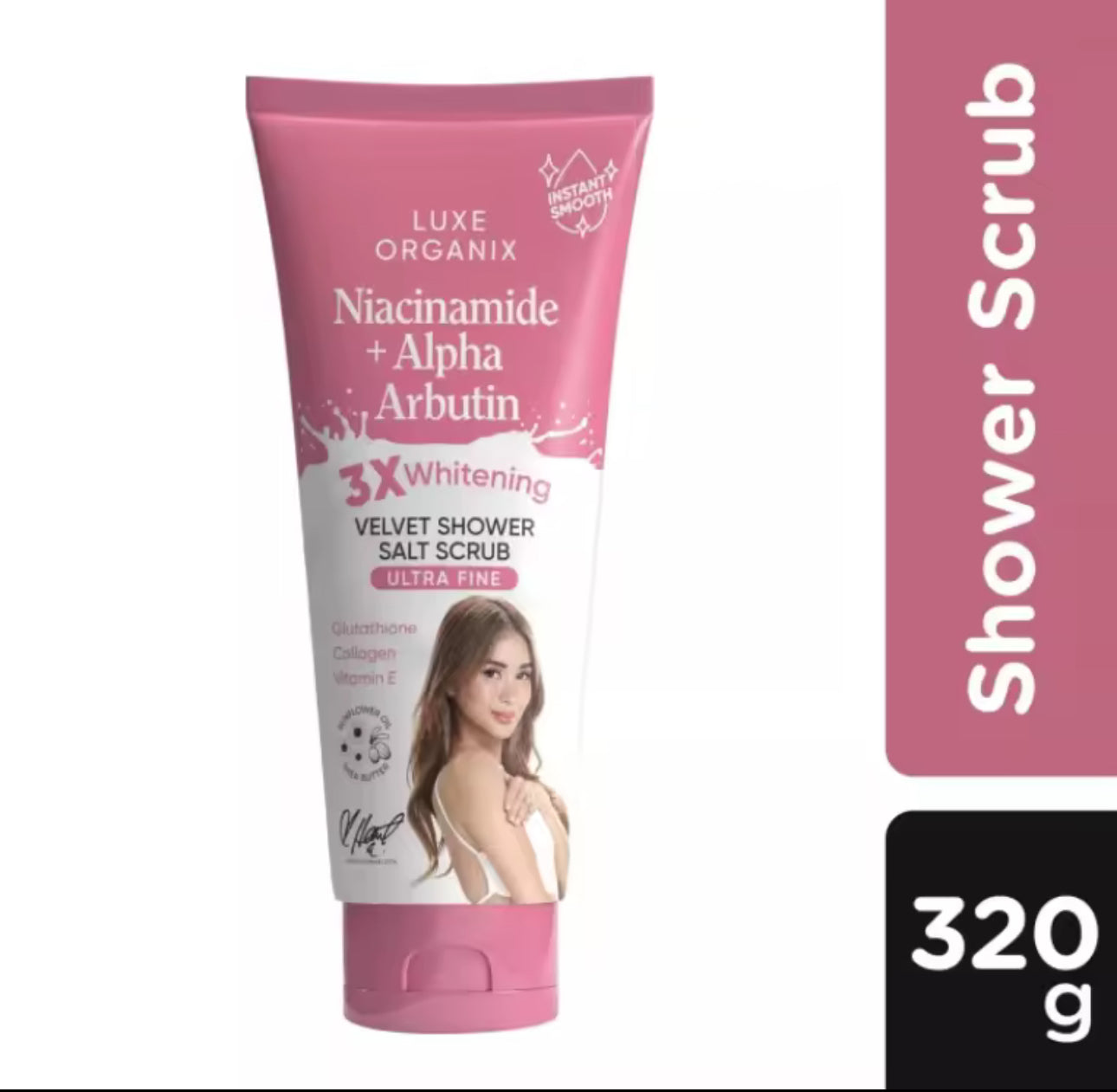 LUXE ORGANIX Niacinamide + Alpha Arbutin Velvet Shower Salt Scrub 320g