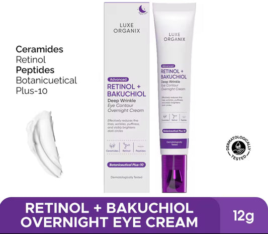 LUXE ORGANIX Advanced Retinol + Bakuchiol Deep Wrinkle Eye Contour Overnight Cream 12g