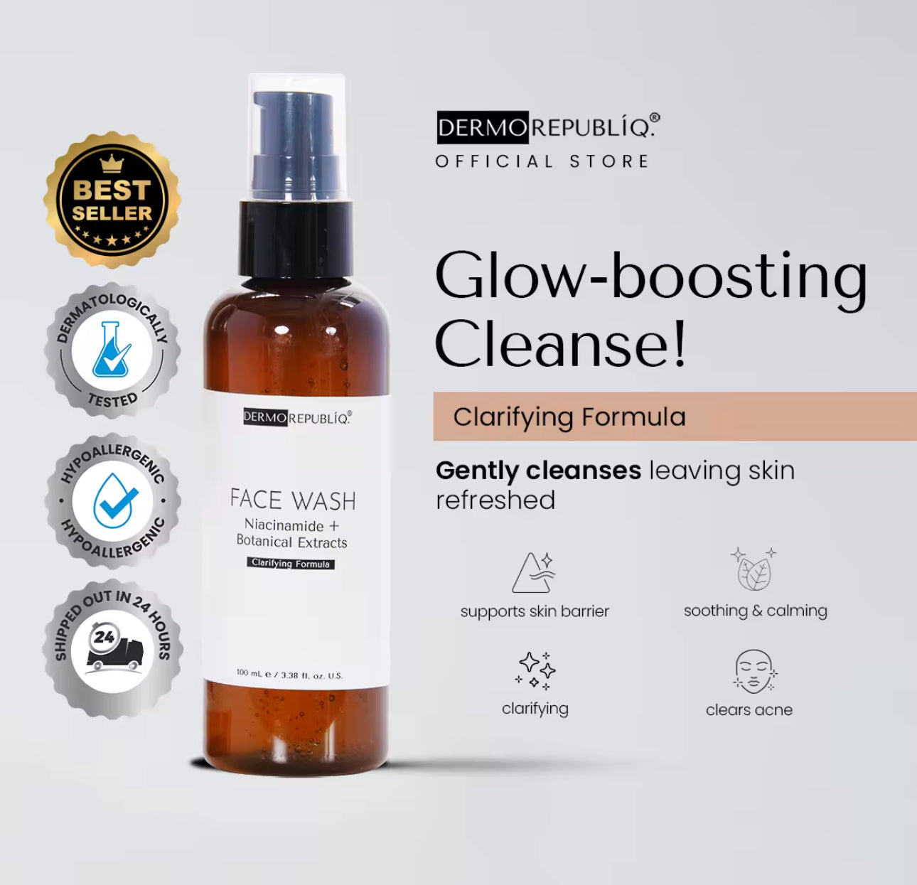 Dermorepubliq Clarifying Gentle Face Wash Niacinamide + Botanical Extracts - 100 mL