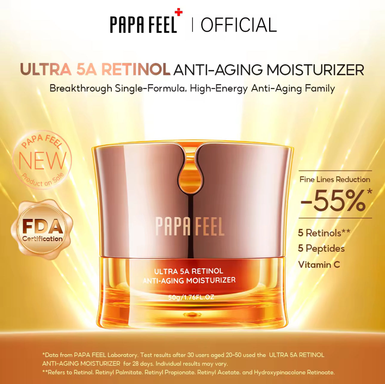 PAPA FEEL Ultra 5A Retinol Anti-Aging Moisturizer 50g | Fading Fine Lines | Tightens skin