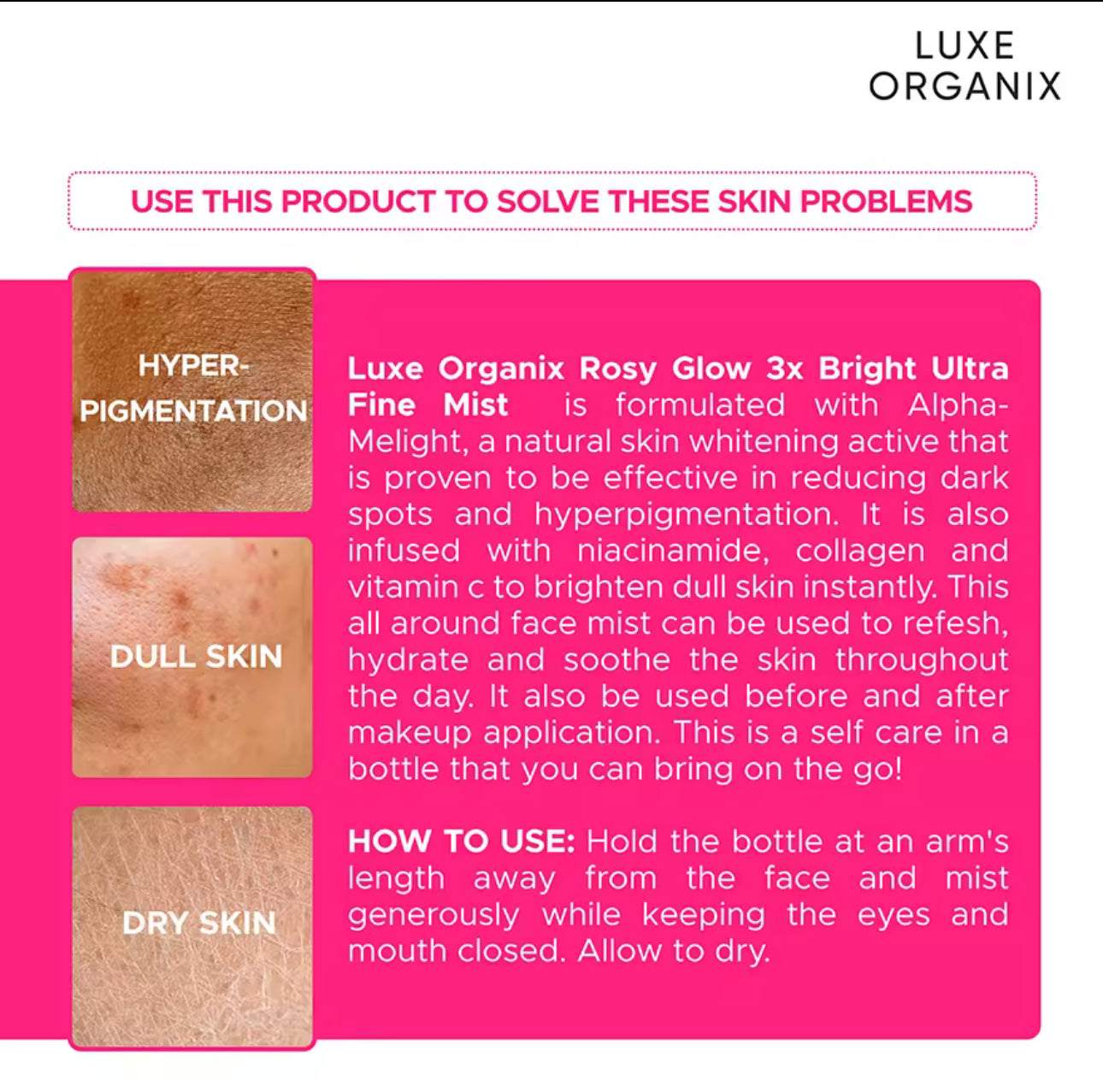 LUXE ORGANIX ROSY GLOW 3XBRIGHT MIST|80ml