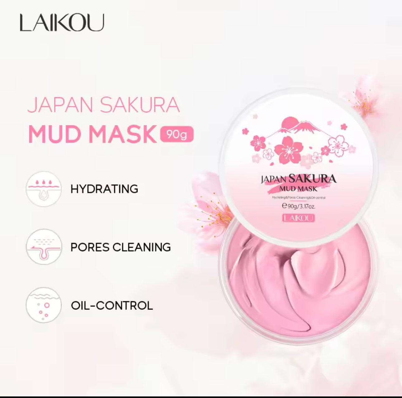 LAIKOU Japan Sakura Clay Mask Deep Cleansing Hydrating Whitening Skin Mud Mask 90g