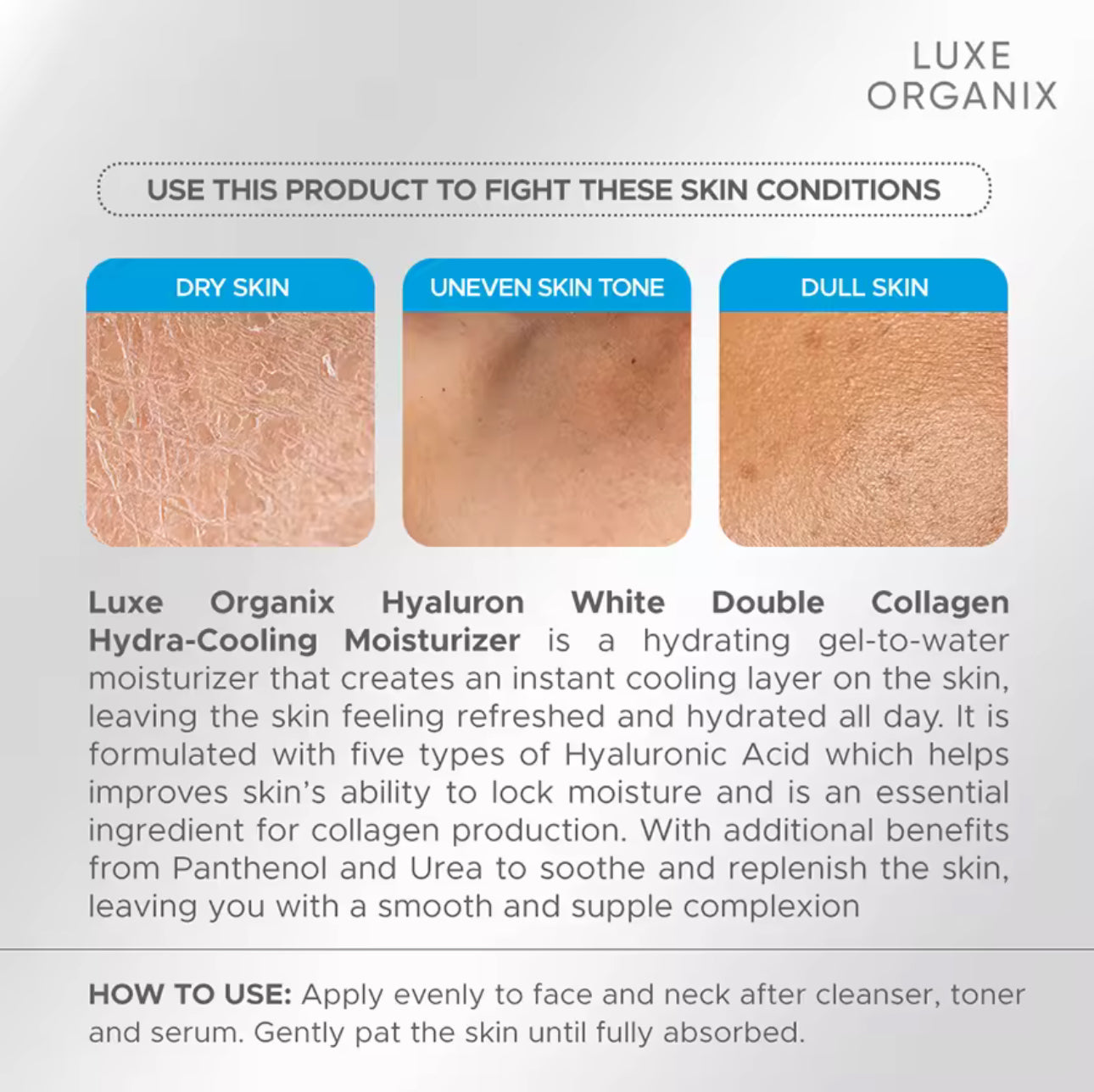 LUXE ORGANIX Hyaluron White Double Collagen Hydra-Cooling Moisturizer 50g