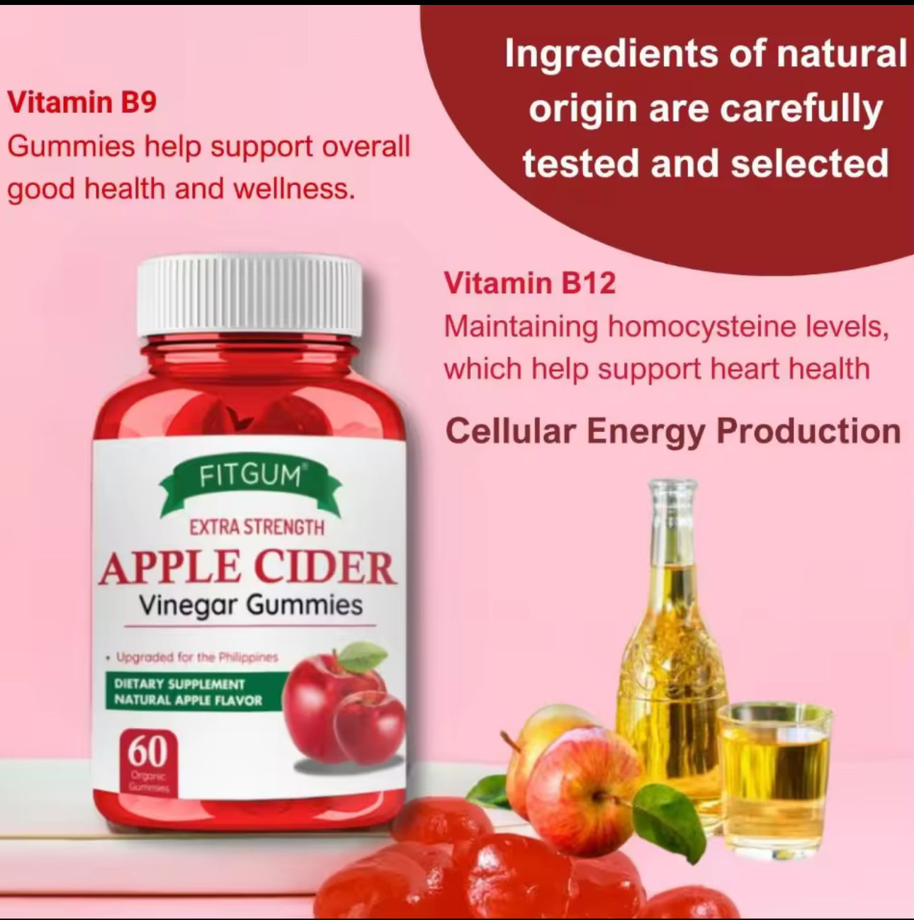 Fitgum Apple Cider Vinegar |GUMMIES Glutathione | 60 gummies