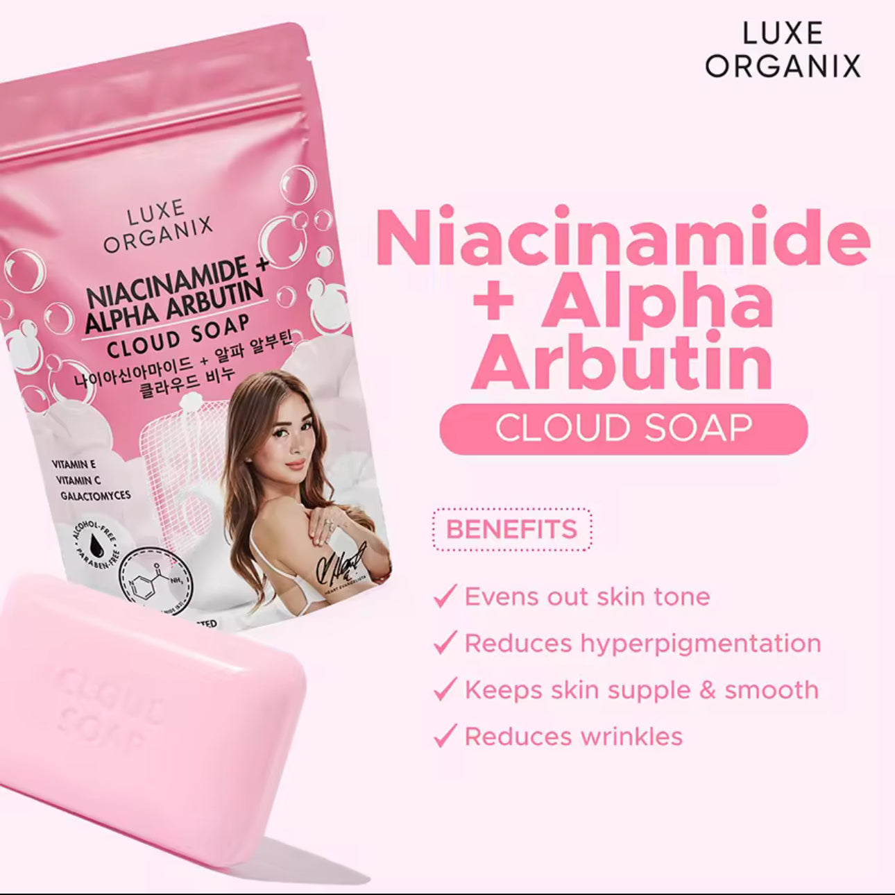 Luxe Organix Niacinamide + Alpha Arbutin Brightening Cloud Soap 180g