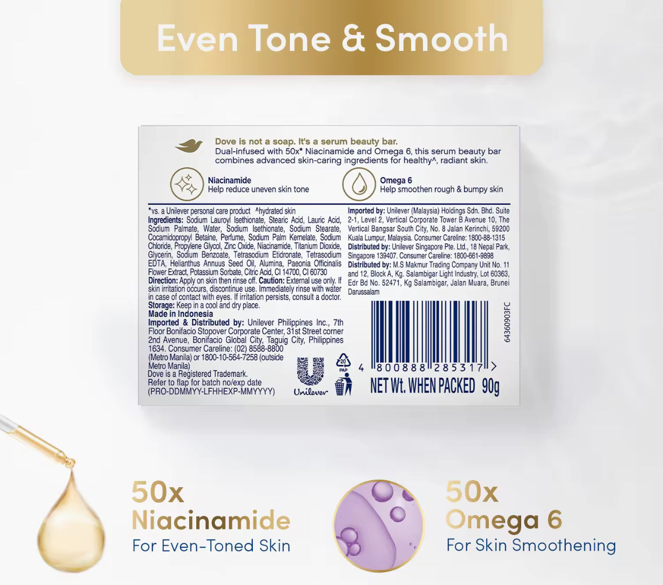 Dove Radiant + Care Serum Bar 50x Niacinamide and Vegan Collagen 90gx3pcs