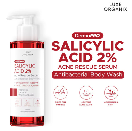 Luxe Organix Dermapro Salicylic Acid 2% Acne Rescue Serum Antibacterial Body Wash 500ml