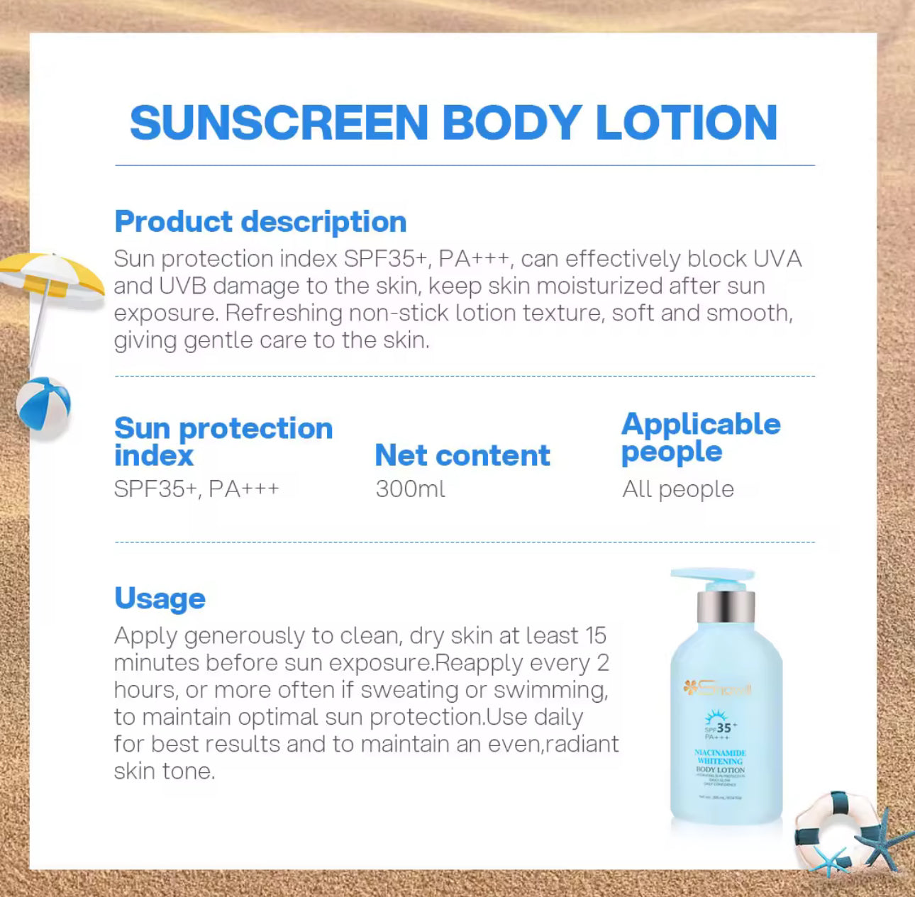 Shawill Niacinamide Whitening Sunscreen Body lotion  SPF35+PA+| 300ml