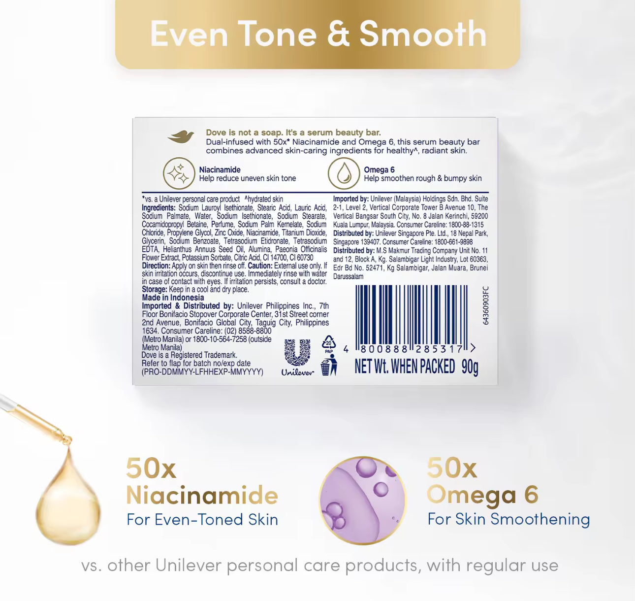 Dove Radiant + Care Serum Bar 50x Niacinamide and Omega 6 90gx3pcs