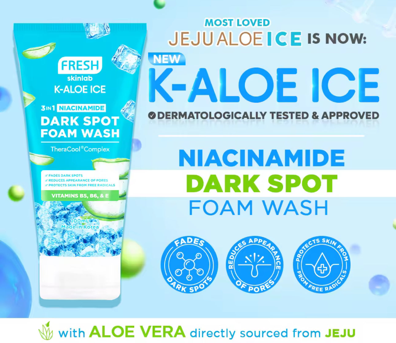 Fresh Skinlab 98% Jeju Aloe Ice Foam Wash Cooling and Soothing 100ml