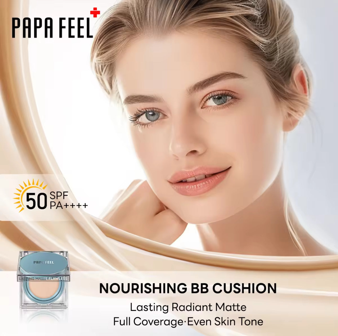 PAPA FEEL Face Oil Control BB Cushion 24h Long Lasting | Invisible Pore | Waterproof | SPF50 PA++++