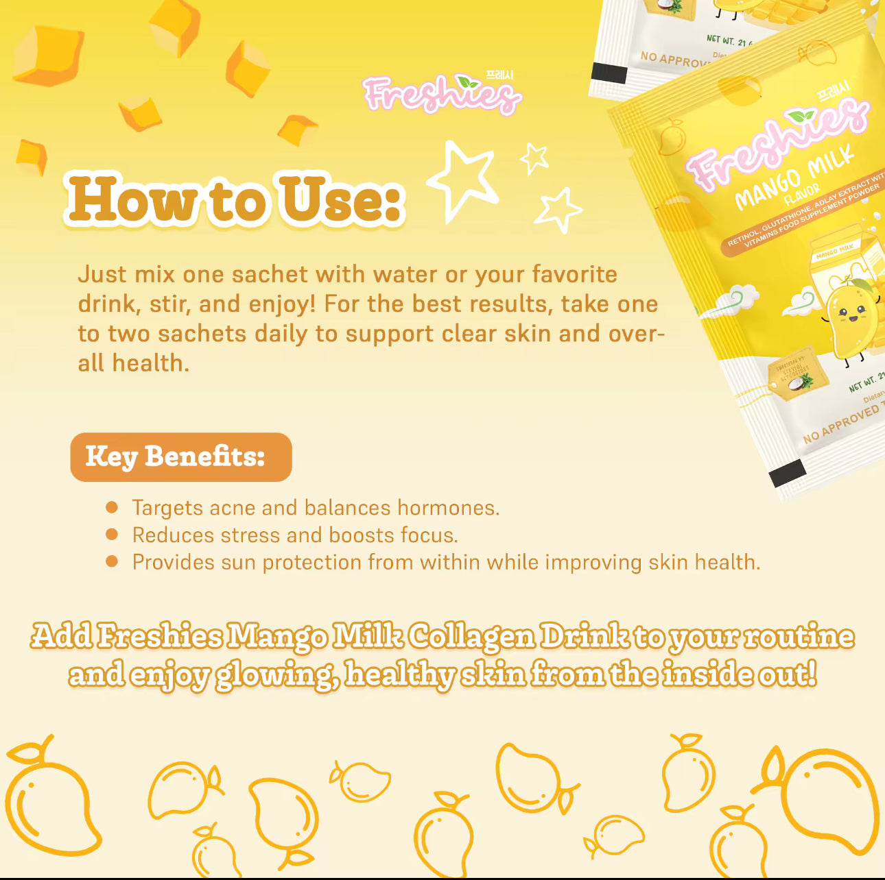 FRESHIES Mango Milk Collagen Drink | 10 sachets x 21g