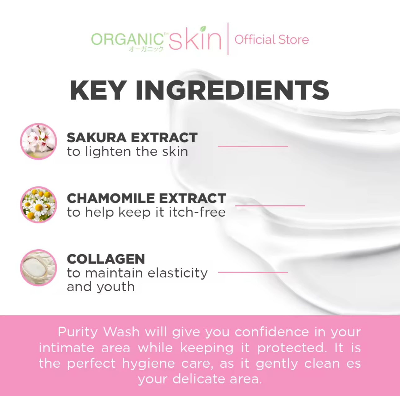 Organic Skin Japan Purity Feminine Wash with Sakura Extract 50ml pH Balanced Antibacterial Wash