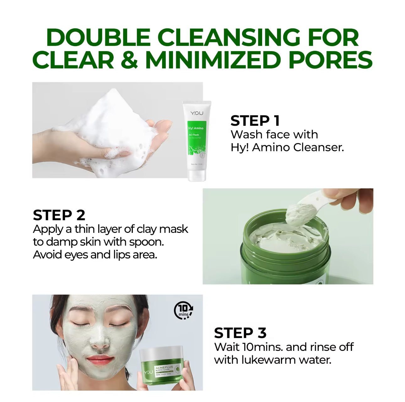 Y.O.U AcnePlus Oil Control Clay Mask | Amazonian Clay | Remove Blackheads & Smoothen Pores 50g