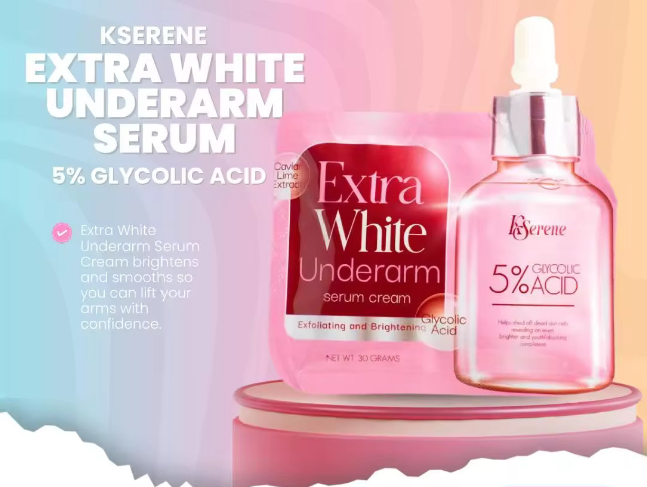Kserene Extra White Underarm Serum - 5% Glycoloc Acid Exfoliationg and Brightening