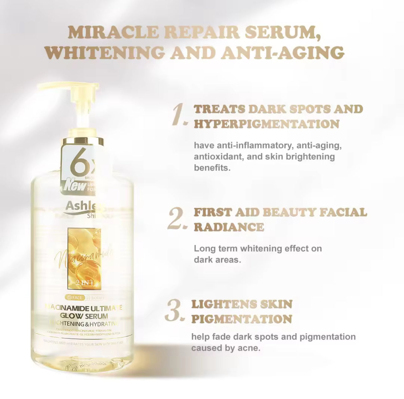 Ashley Shine NIACINAMIDE Pure Serum Face and Body Moisturizes Whitening Skin 520ml