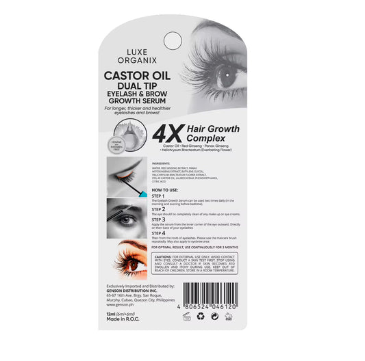 Luxe Organix Castor Oil Dual Tip Eyelash & Brow Growth Serum 12ml