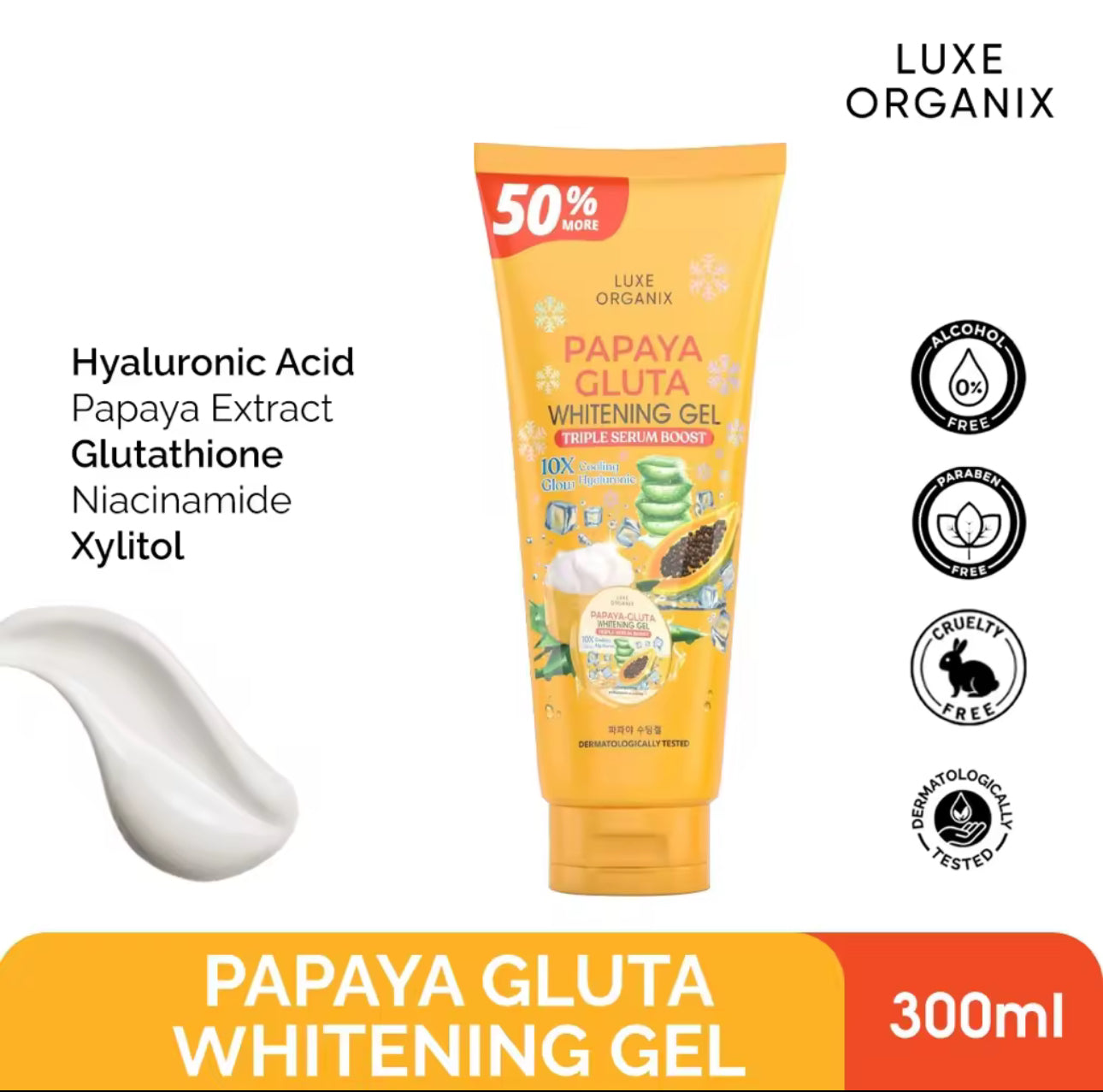 LUXE ORGANIX Papaya+Gluta Whitening Gel 300ml