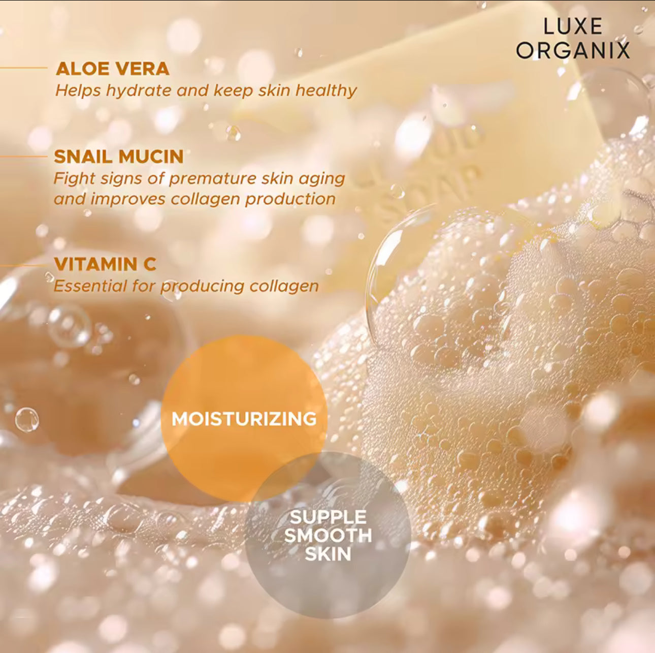 LUXE ORGANIX Niacinamide Aloe and Snail Moisturizing Cloud Soap 180g