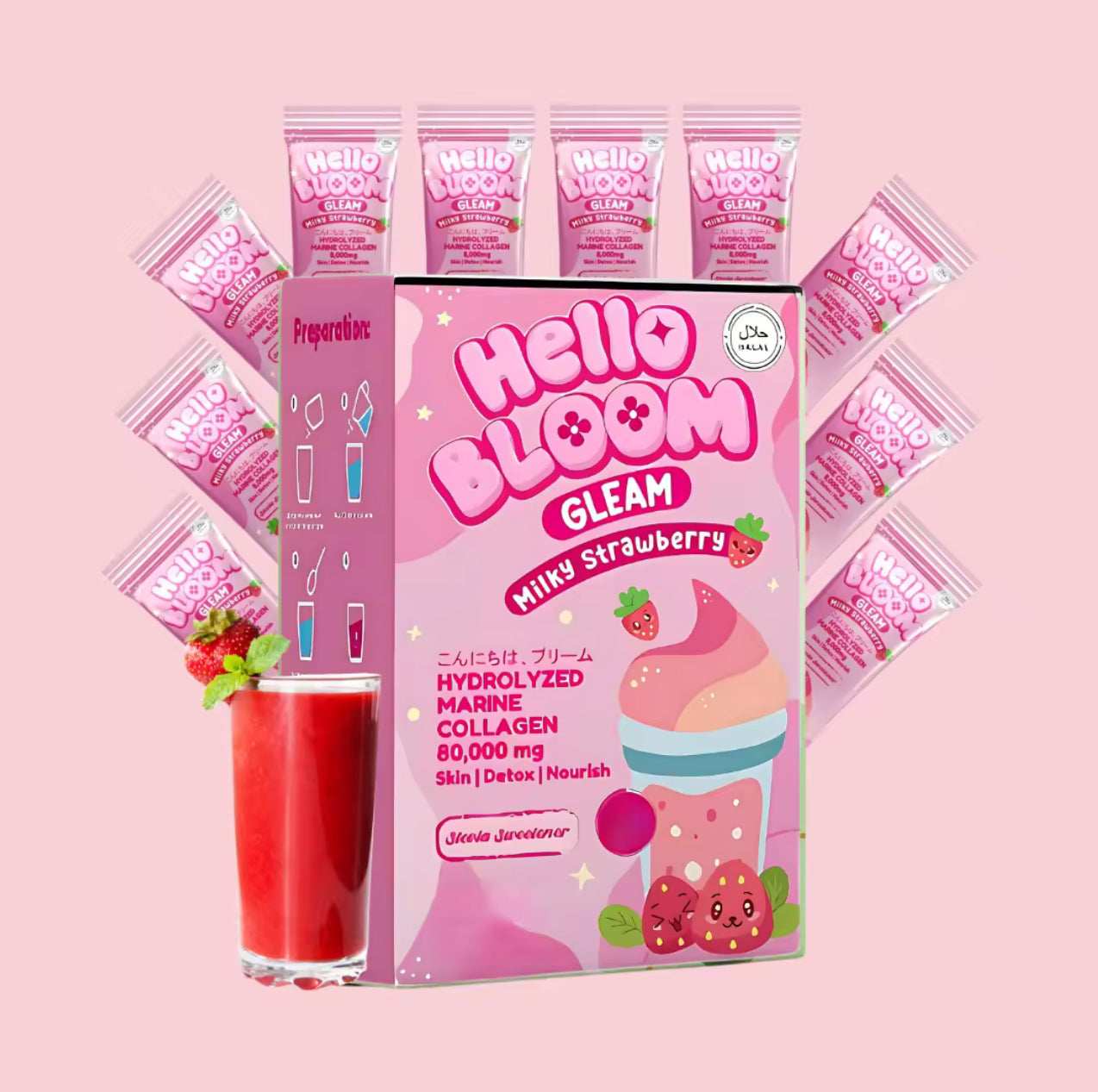 Hello Bloom Gleam Milky Strawberry 22gx10sachets