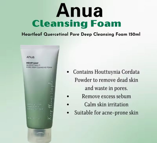 Anua Cleanser Heartleaf Quercetinol Pore Deep Cleansing Foam Facial Cleansers Face Wash 150ml