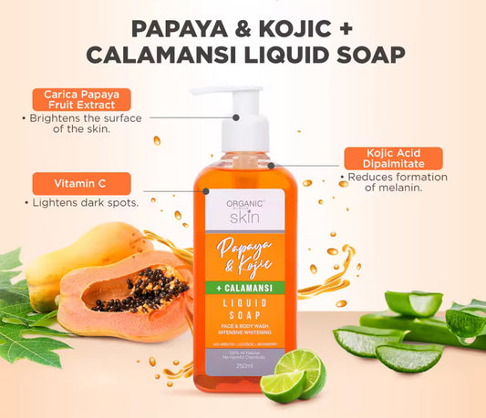 Organic Skin Japan Papaya & Kojic + Calamansi Liquid Soap 250 ml Moisture Face and Body Wash