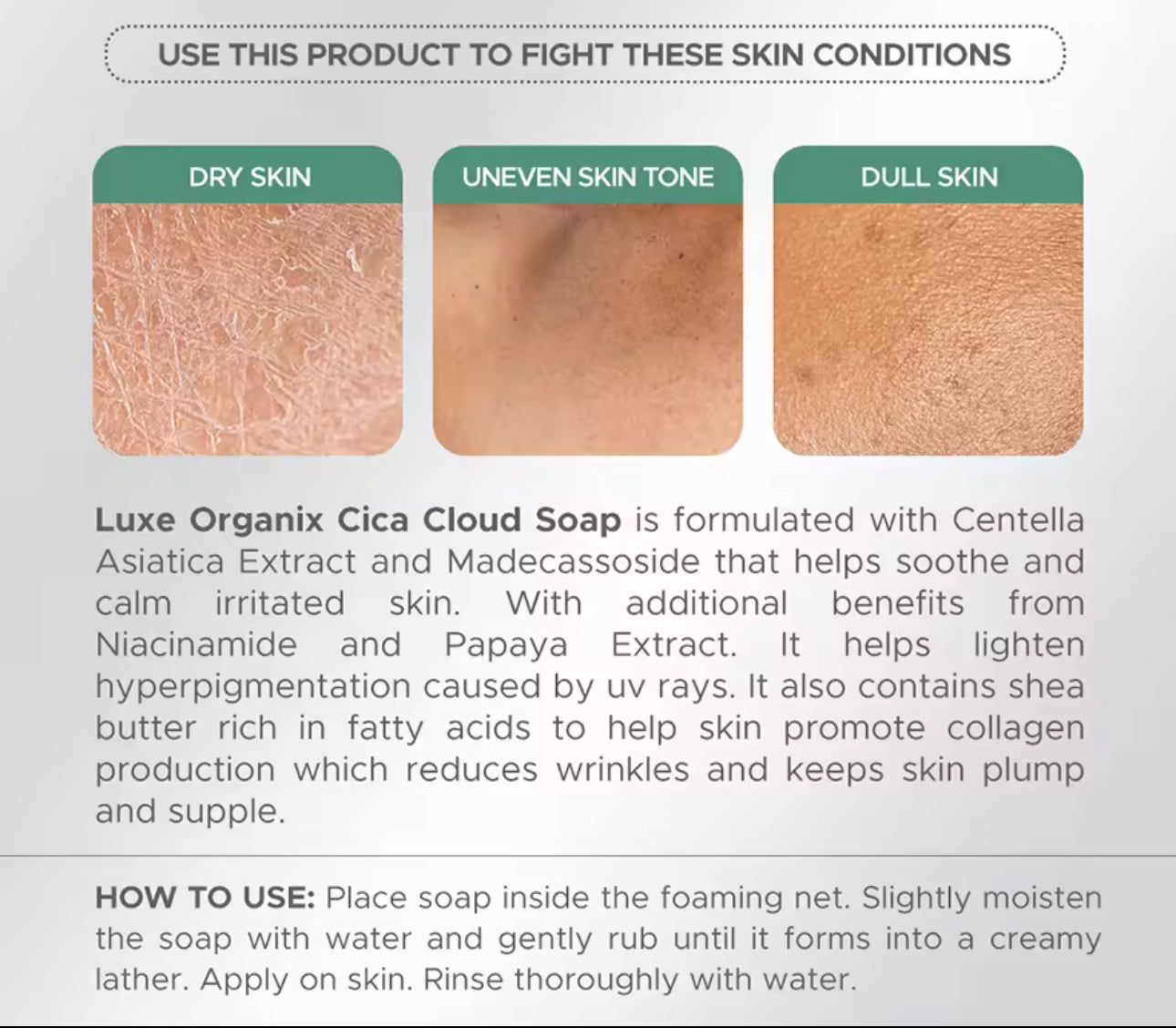 LUXE ORGANIX Niacinamide + Centella Asiatica Cloud Soap 180g