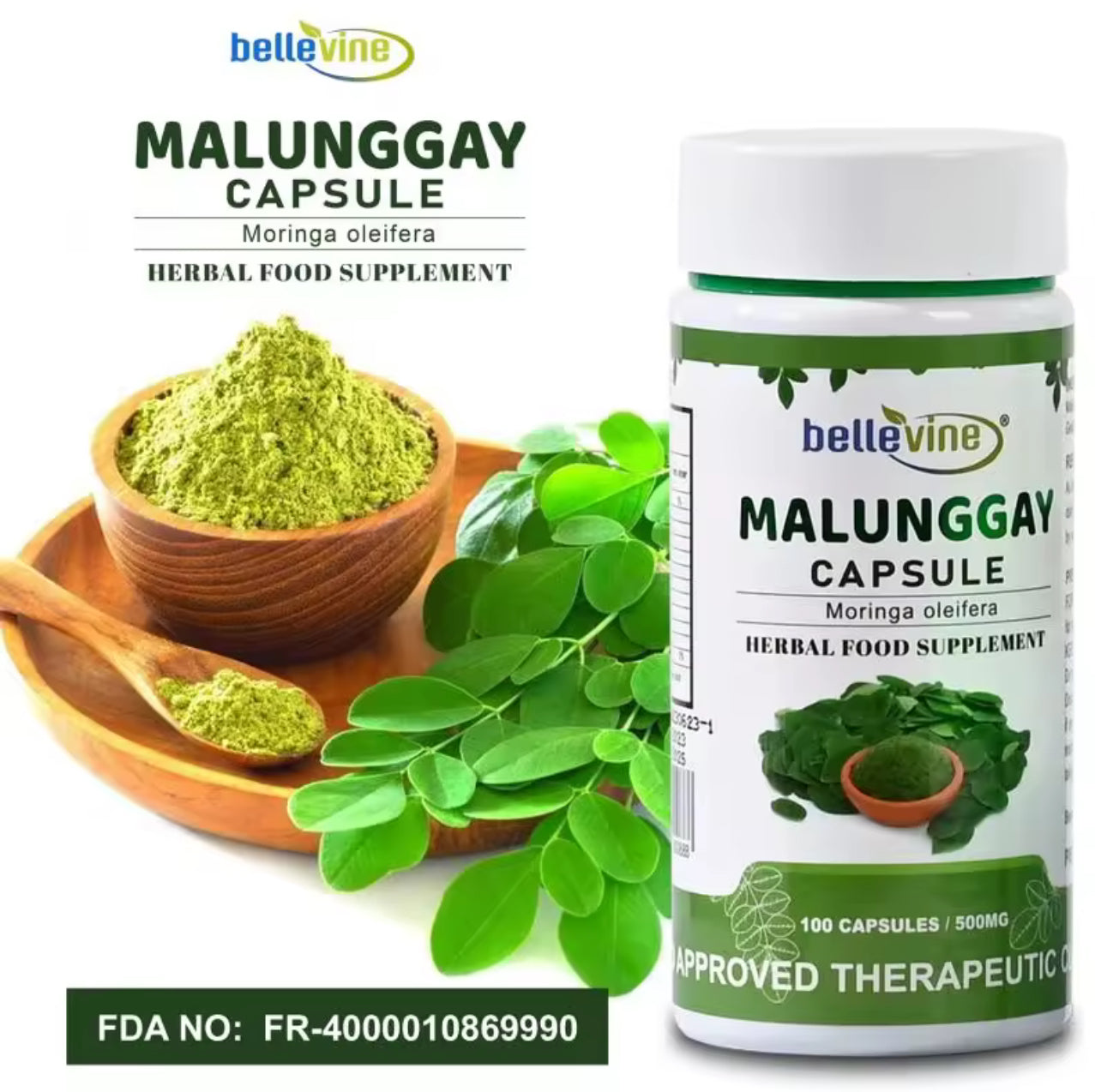 Bellevine Organic Malunggay Capsules 100 Capsules (FDA approved)