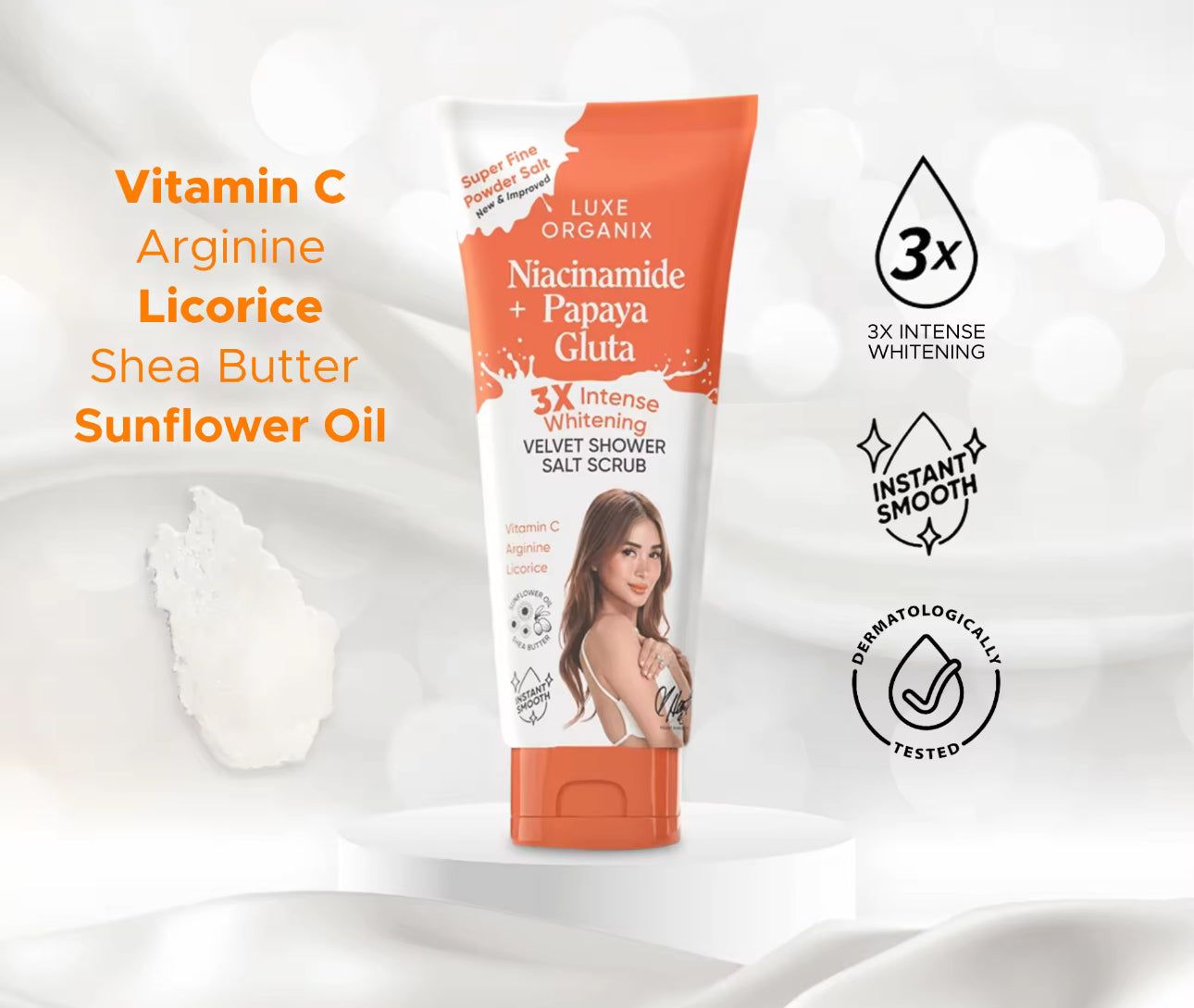 Luxe Organix Niacinamide + Papaya Gluta Velvet Shower Salt Scrub 320G